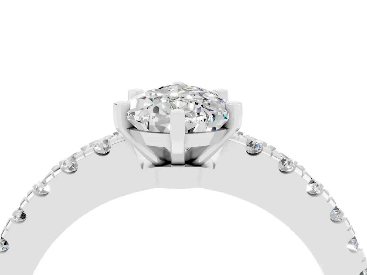 Pear Cut Solitaire Moissanite with Pavé Band and Four-Prong Setting Silver
