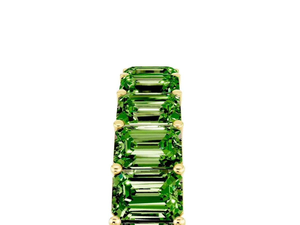 Emerald Cut Peridot Eternity Band with Shared Prong Setting Yellow gold