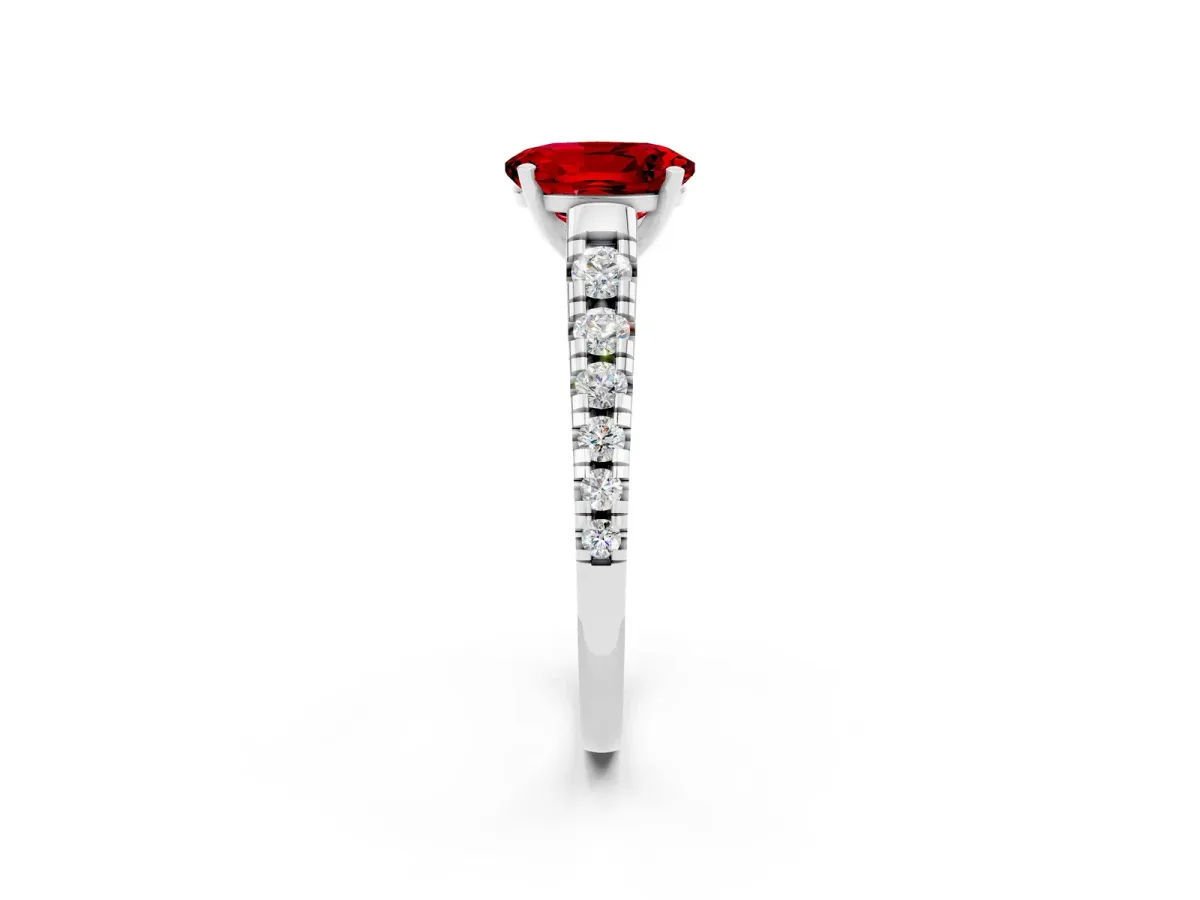 Oval Cut Ruby Cathedral Solitaire Ring with Round Pavé Band Platinum