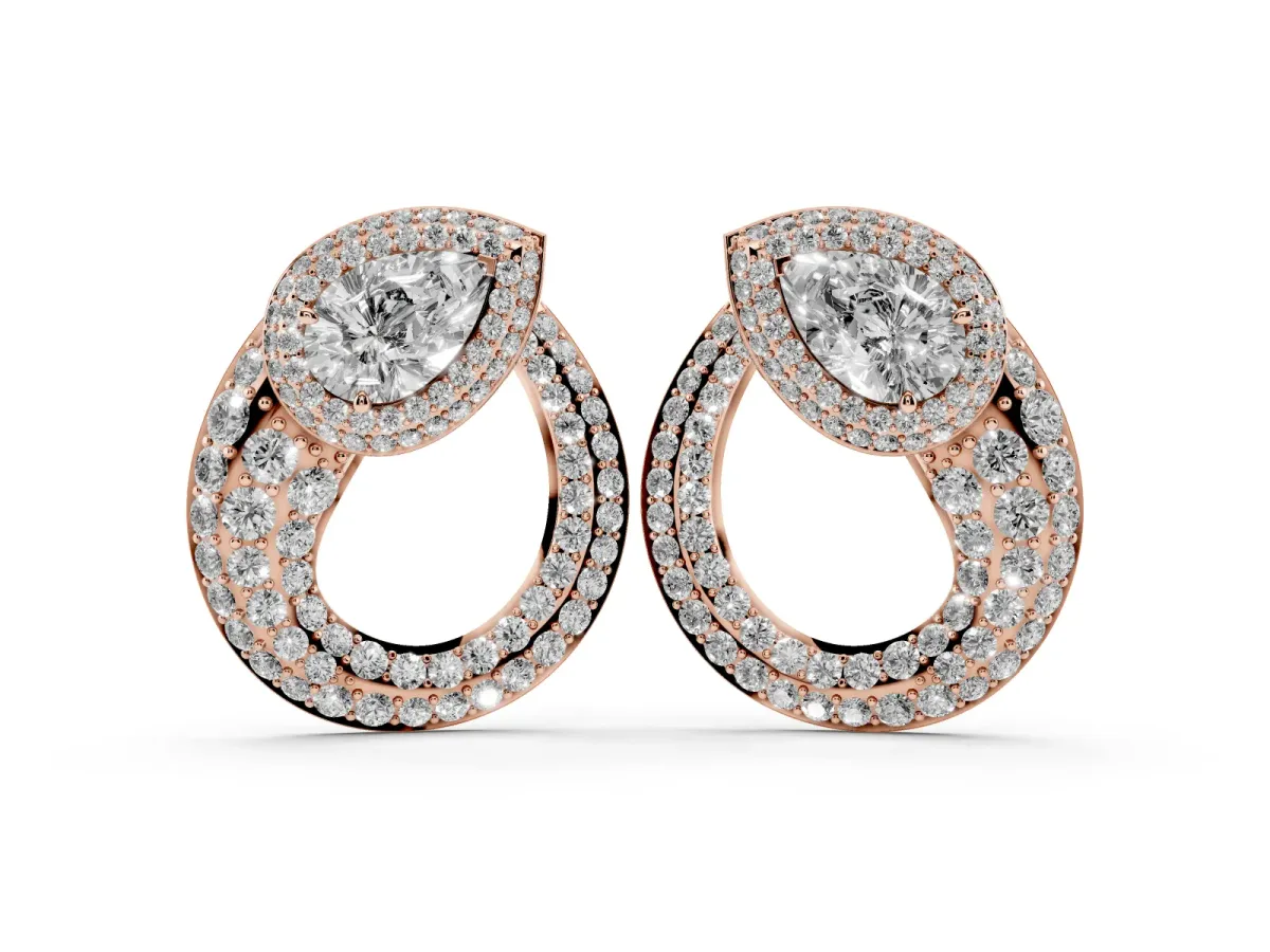 Pear Diamond Open Teardrop Stud Earrings Rose gold