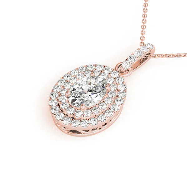 Oval Double Halo Diamond Pendant with Prong Setting Rose gold