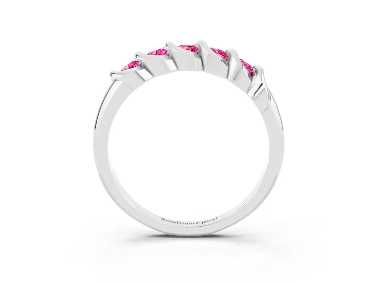 Round Pink Sapphire Eternity Band with Twist Prong Setting Platinum