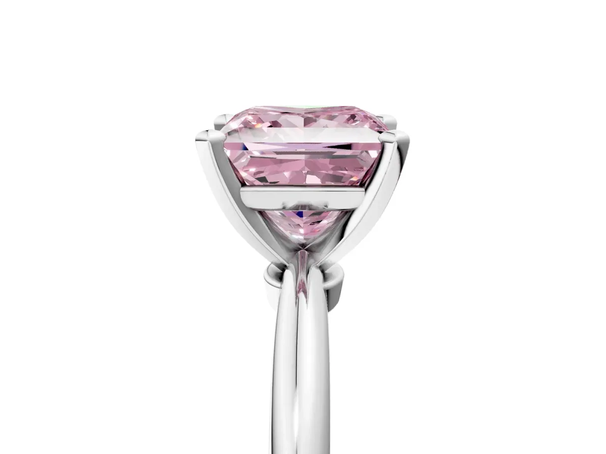 Fancy Pink Princess Cut Diamond Solitaire Ring with Six-Prong Setting and Classic Band Silver