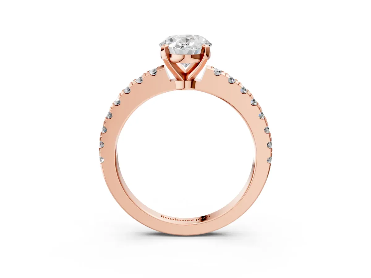 Oval Cut Solitaire Diamond with Pavé Band and Four-Prong Setting Rose gold