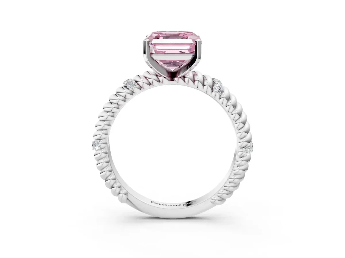 Fancy Pink Asscher Cut Solitaire Twisted Band Prong Set Engagement Ring Silver