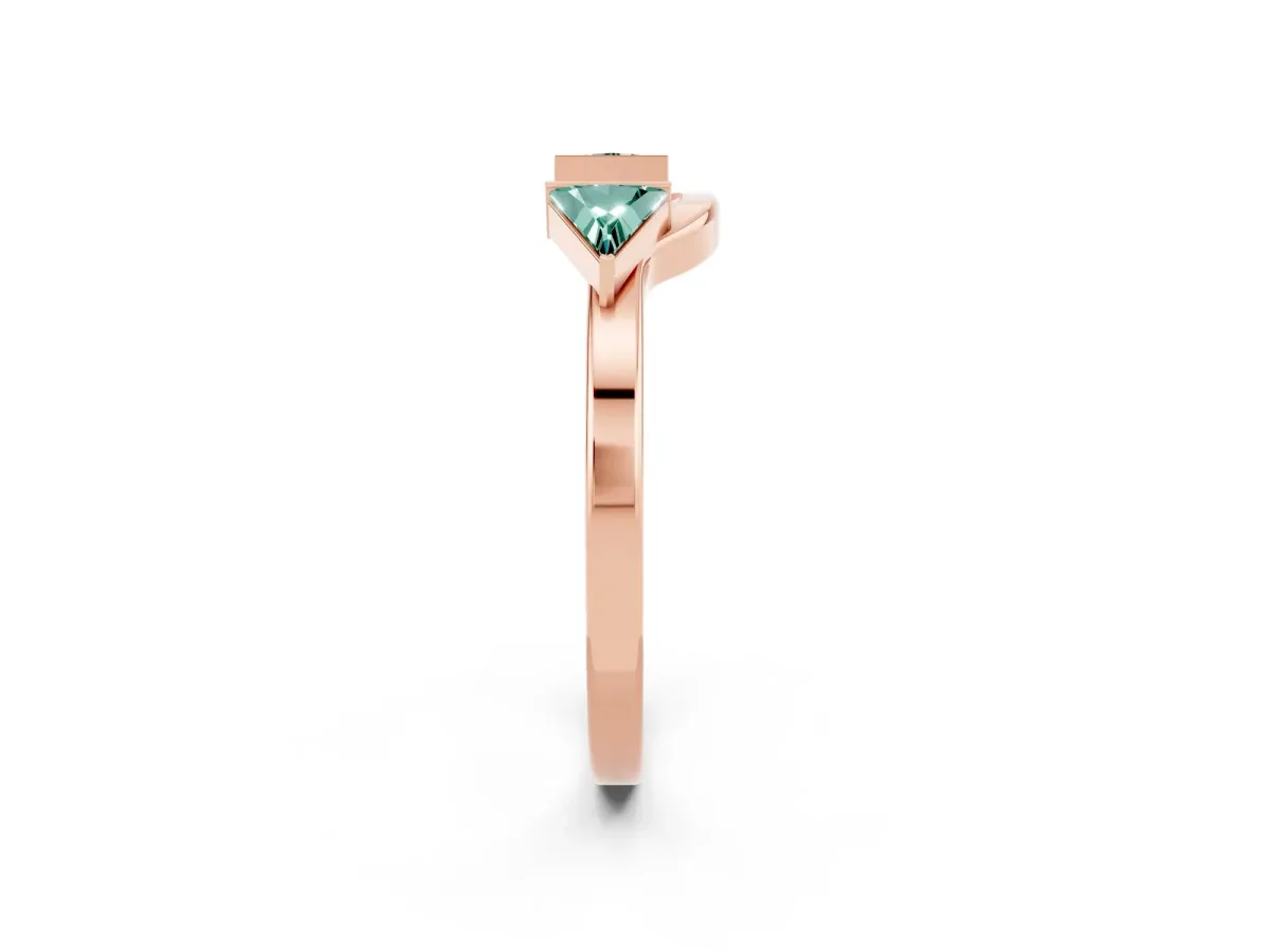 Trillion Green Sapphire Open Band Ring with Bezel Setting Rose gold