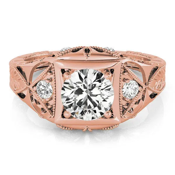Milgrain Bezel Round Cut-Cut Filigree Engagement Ring Rose gold