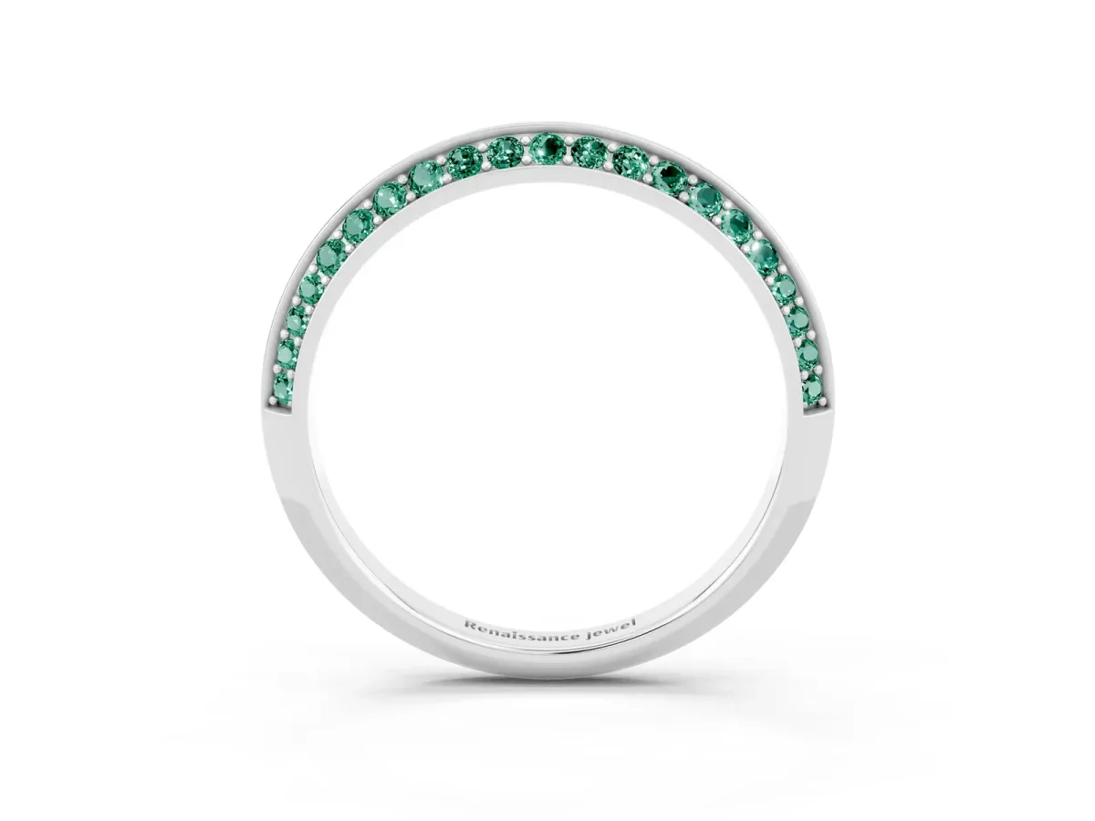 Double Row Pavé Round Green Sapphire Eternity Band with Channel Setting Silver