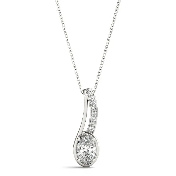 Oval Diamond Bezel-Set Pendant White gold