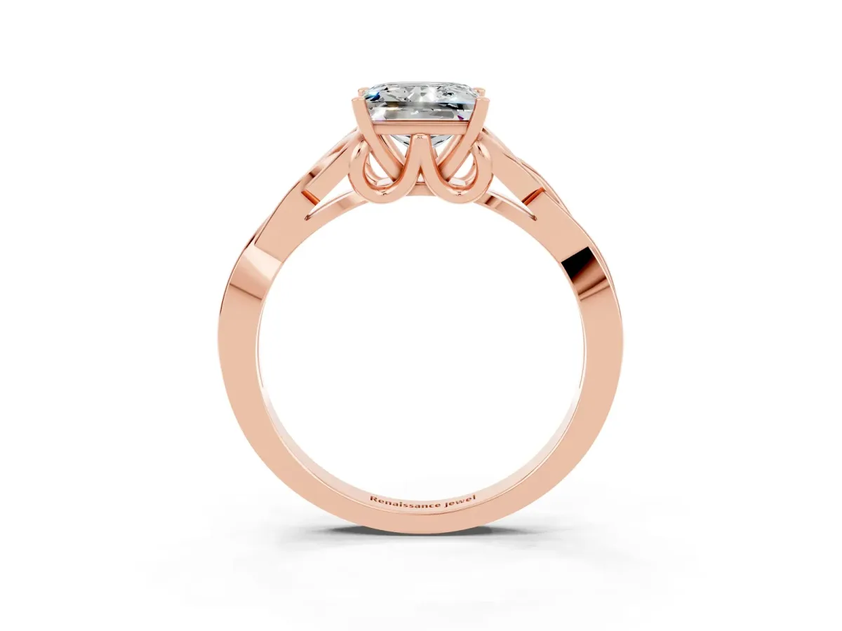 Princess Cut Moissanite Solitaire Celtic Knot Ring with Four-Prong Setting Rose gold