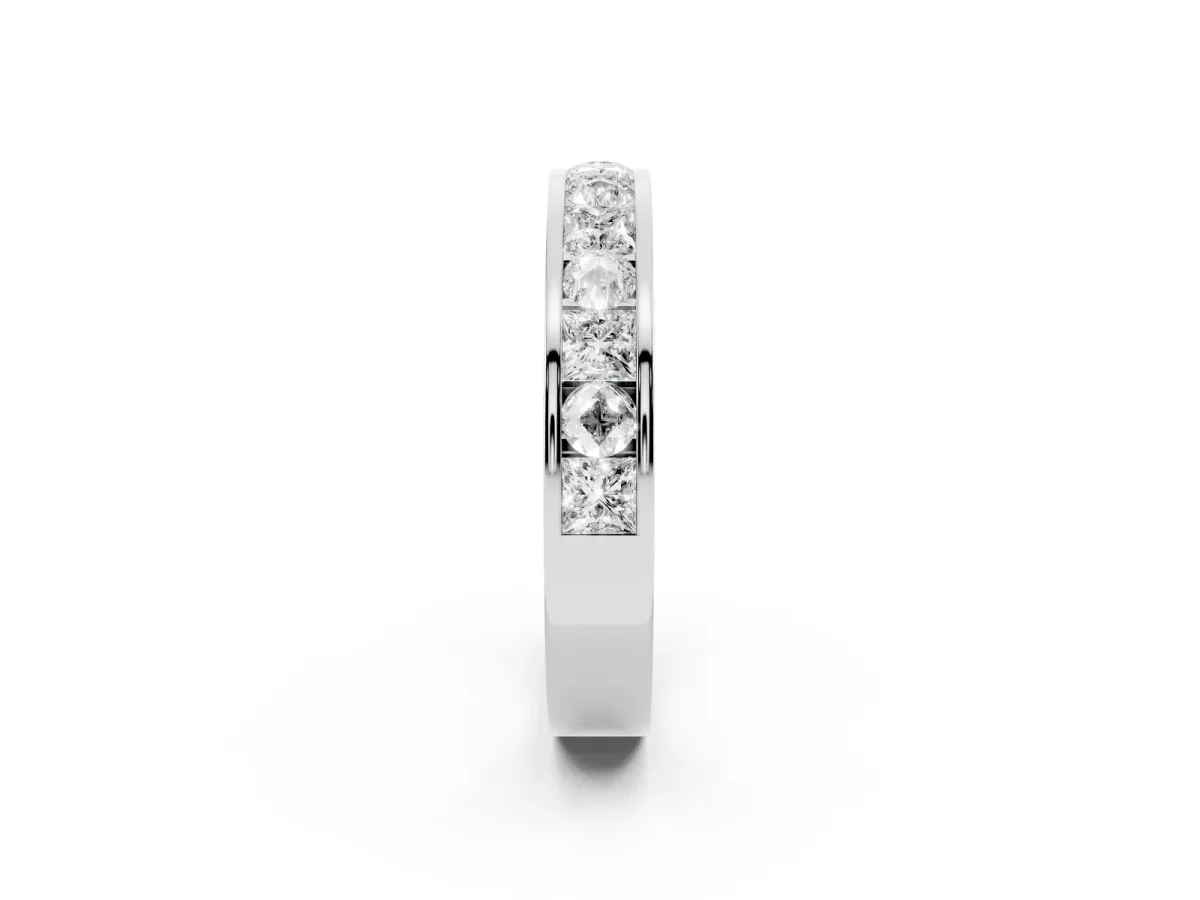 Princess Diamond Channel Set Promise Ring with Round Diamond Accents White gold