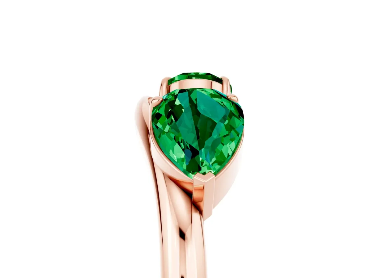 Two-Stone Pear Emerald Bypass Ring with Prong Setting Rose gold
