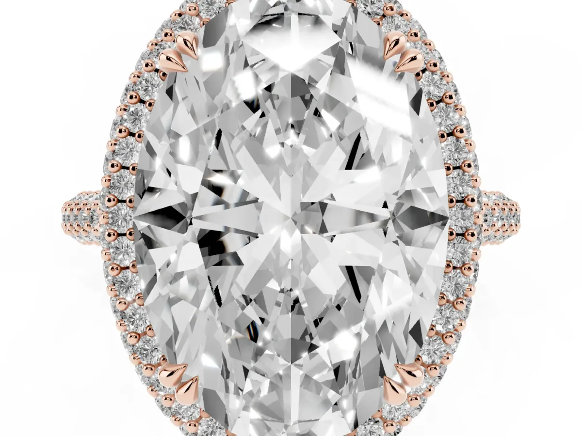 Oval Diamond Halo Ring with Round Diamond Accents Rose gold
