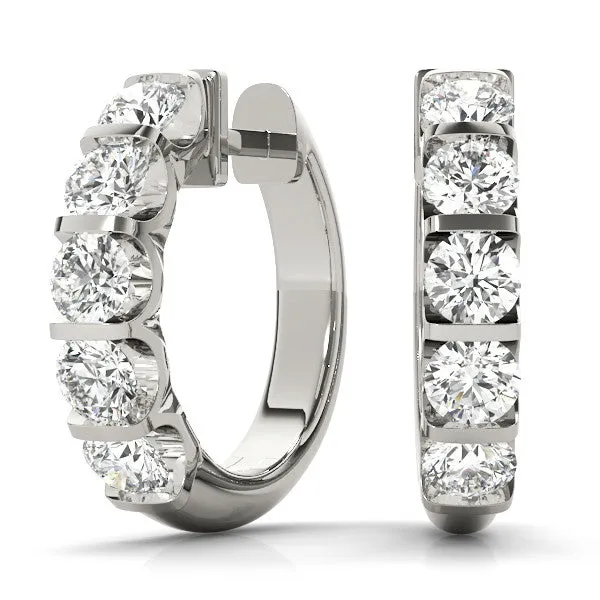 Channel-Set Round Diamond Hoop Earrings Silver