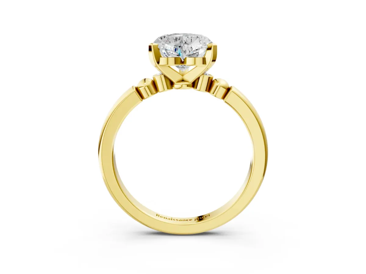 Heart Cut Solitaire Beaded Band with Four-Prong Setting Yellow gold