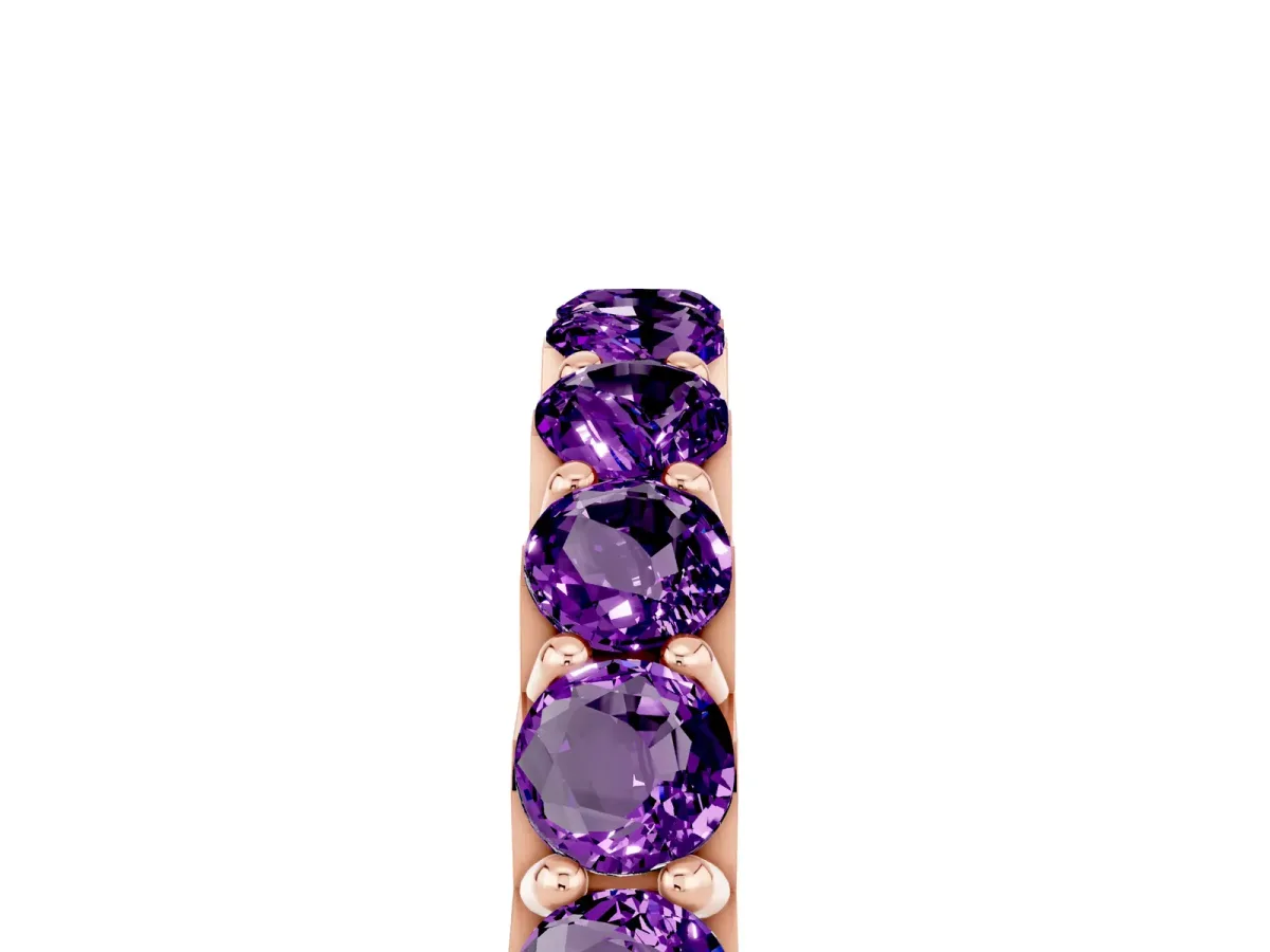 Round Amethyst Half Eternity Band with Classic Prong Setting Rose gold
