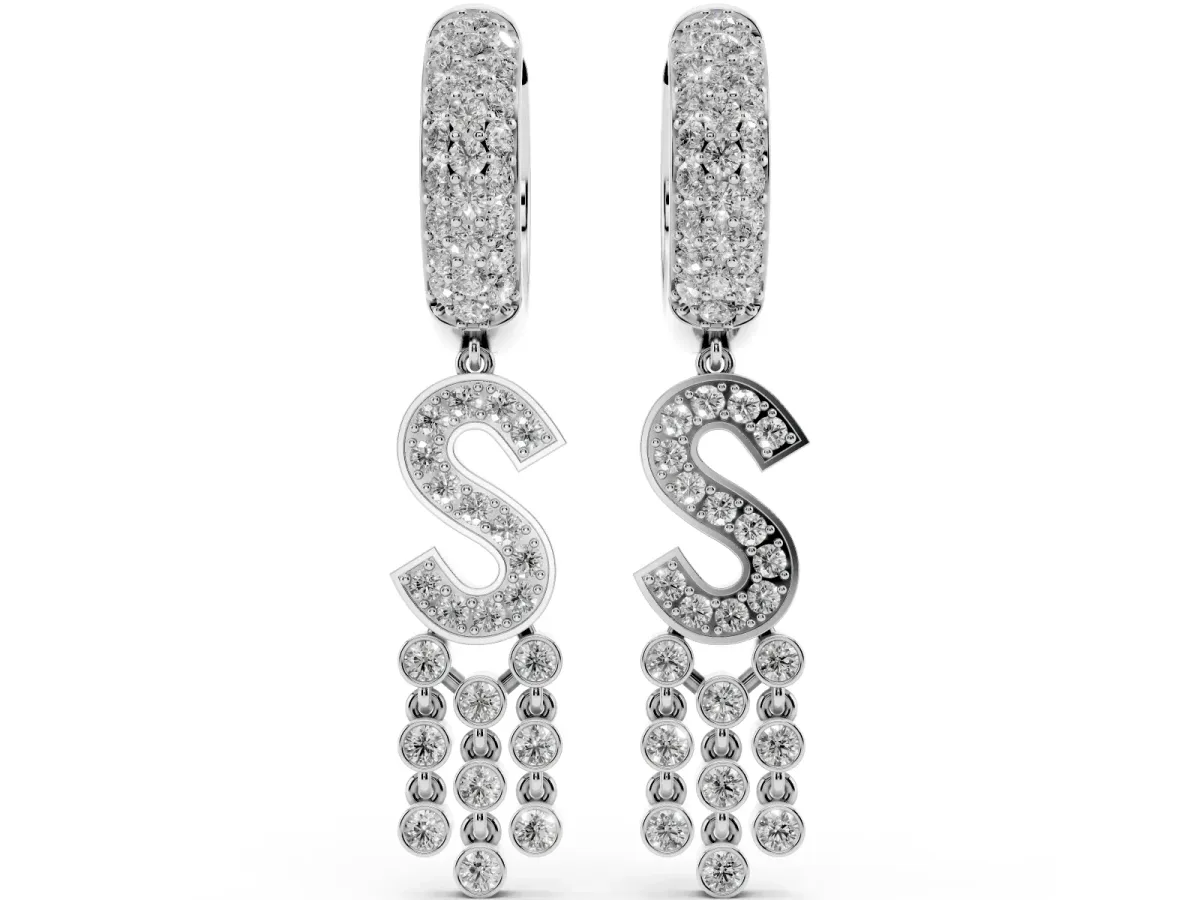 Round Diamond Initial S Huggie Hoop Earrings Silver