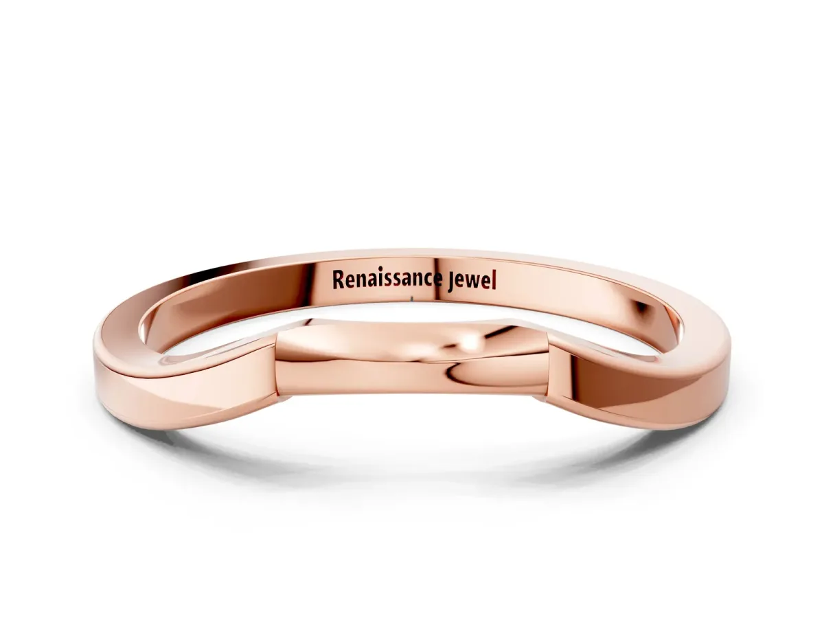 Contoured Solitaire Round Bezel Set Wedding Band Rose gold