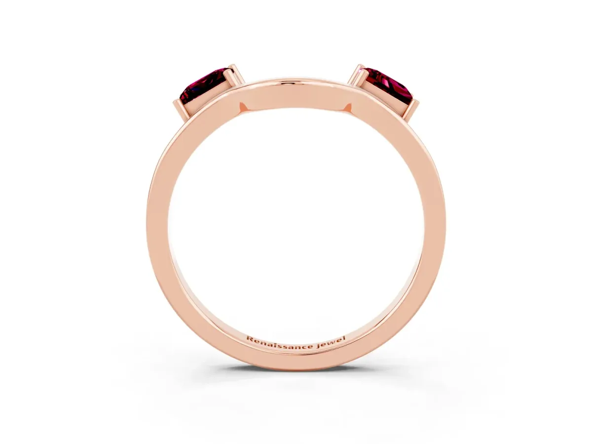 Princess Cut Garnet Two-Stone Open Band Ring with Four-Prong Setting Rose gold
