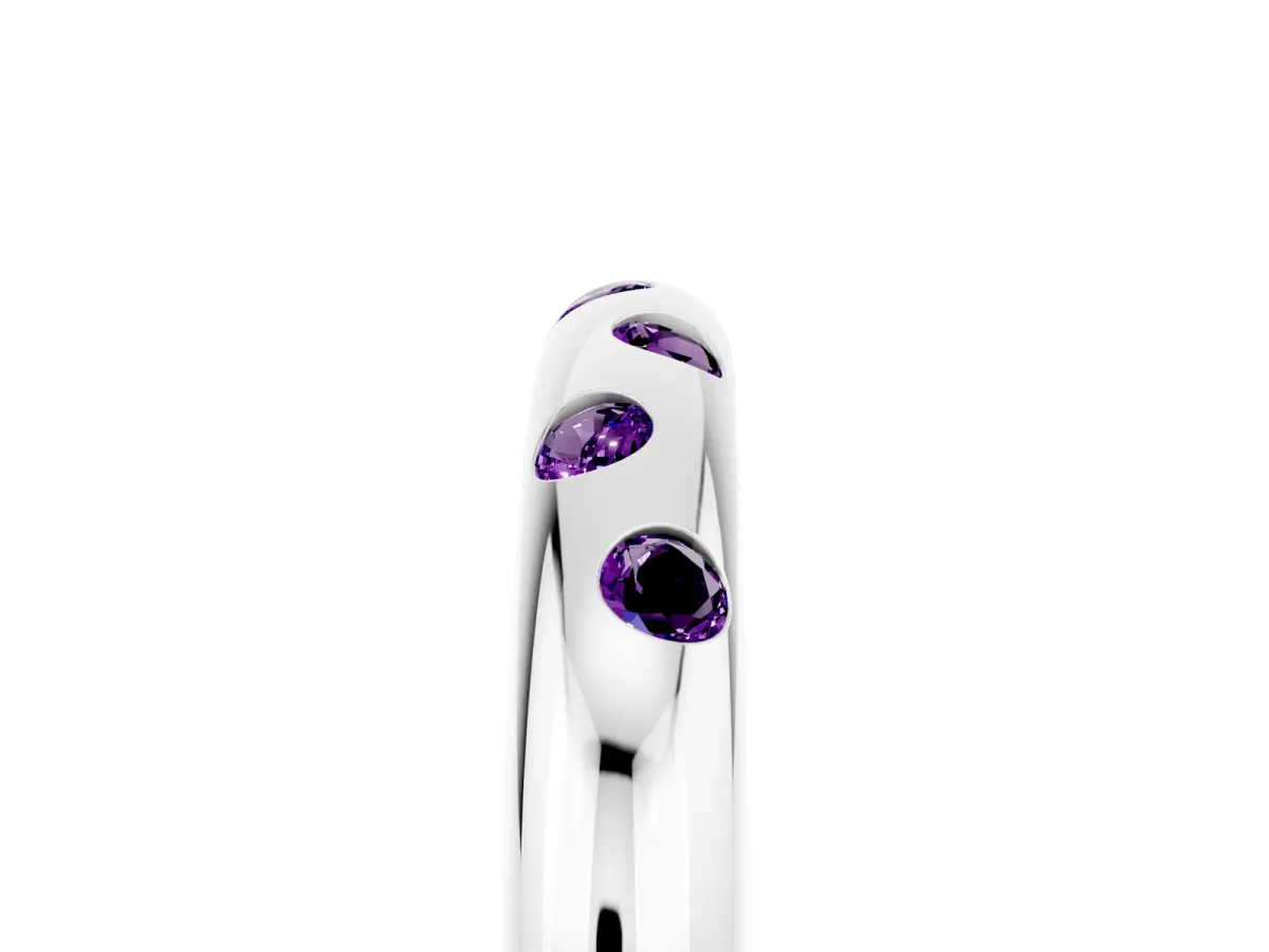 Round Amethyst Flush-Set Comfort Fit Band White gold