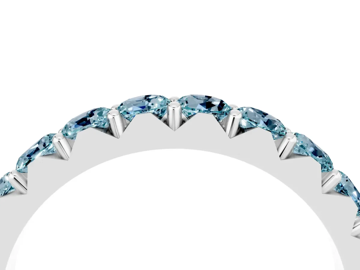 Round Aquamarine Half Eternity Band with Classic Prong Setting Platinum