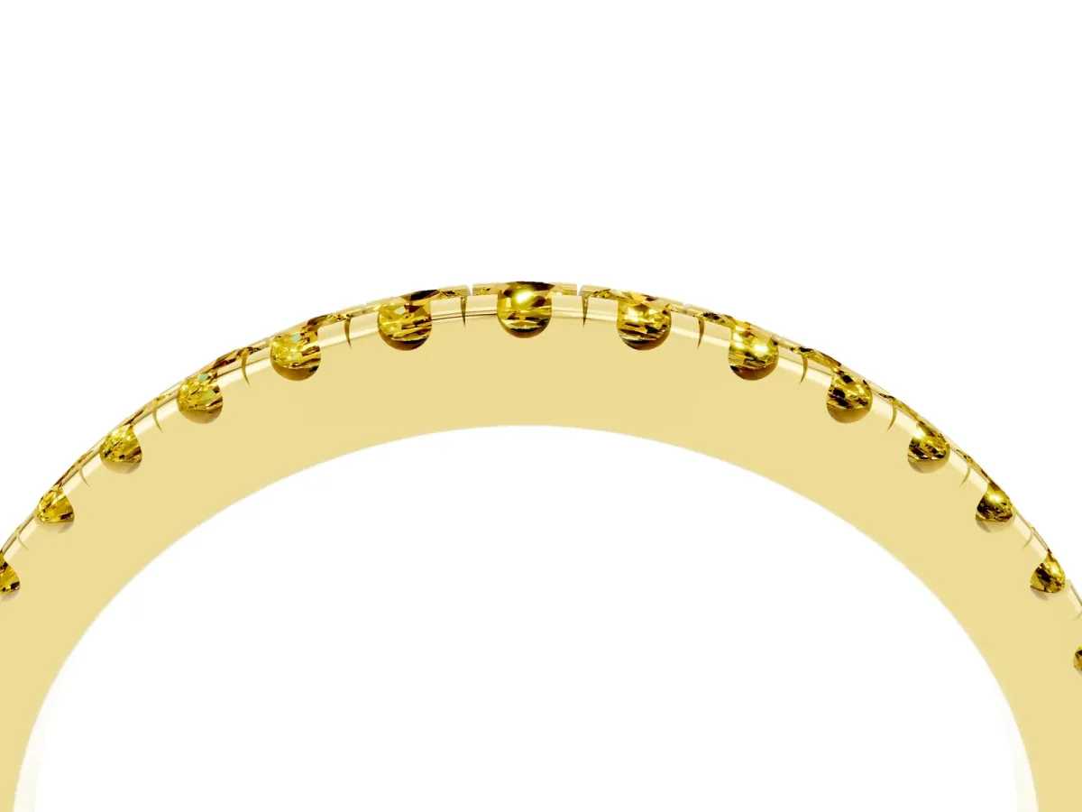 Round Yellow Sapphire Pavé Half Eternity Band with Shared Prong Setting Yellow gold