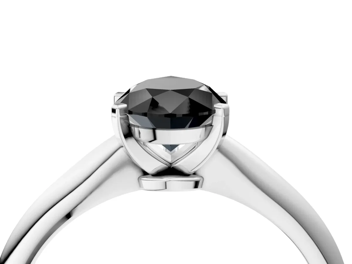 Fancy Black Pear Cut Diamond Solitaire Engagement Ring with Classic Band and Four-Prong Setting Silver