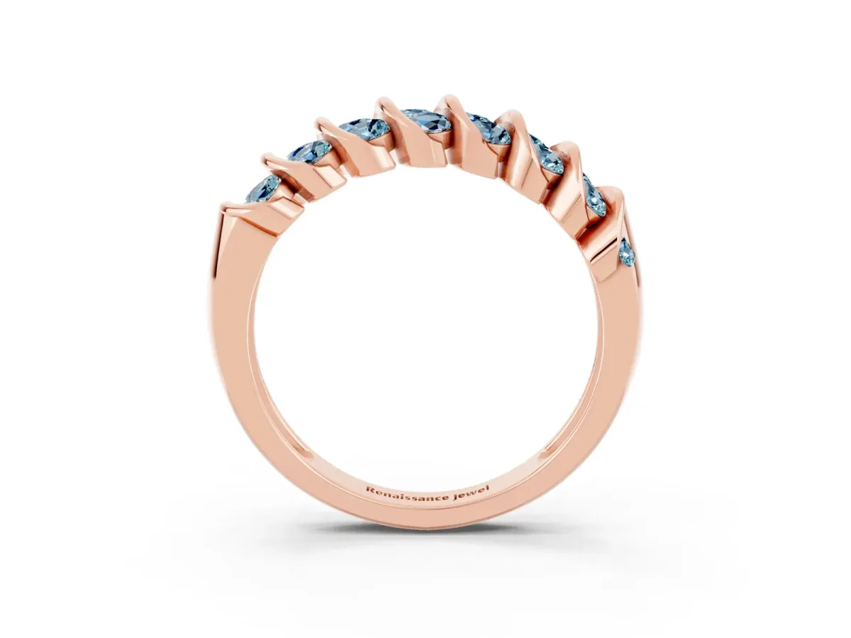 Channel Set Round Aquamarine Multi-Row Band Rose gold
