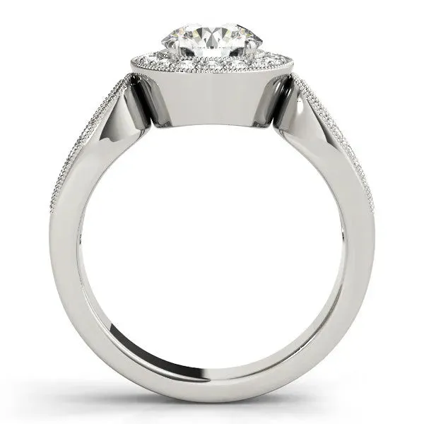 Radiant Cut Halo Split Shank Milgrain Diamond Ring Platinum