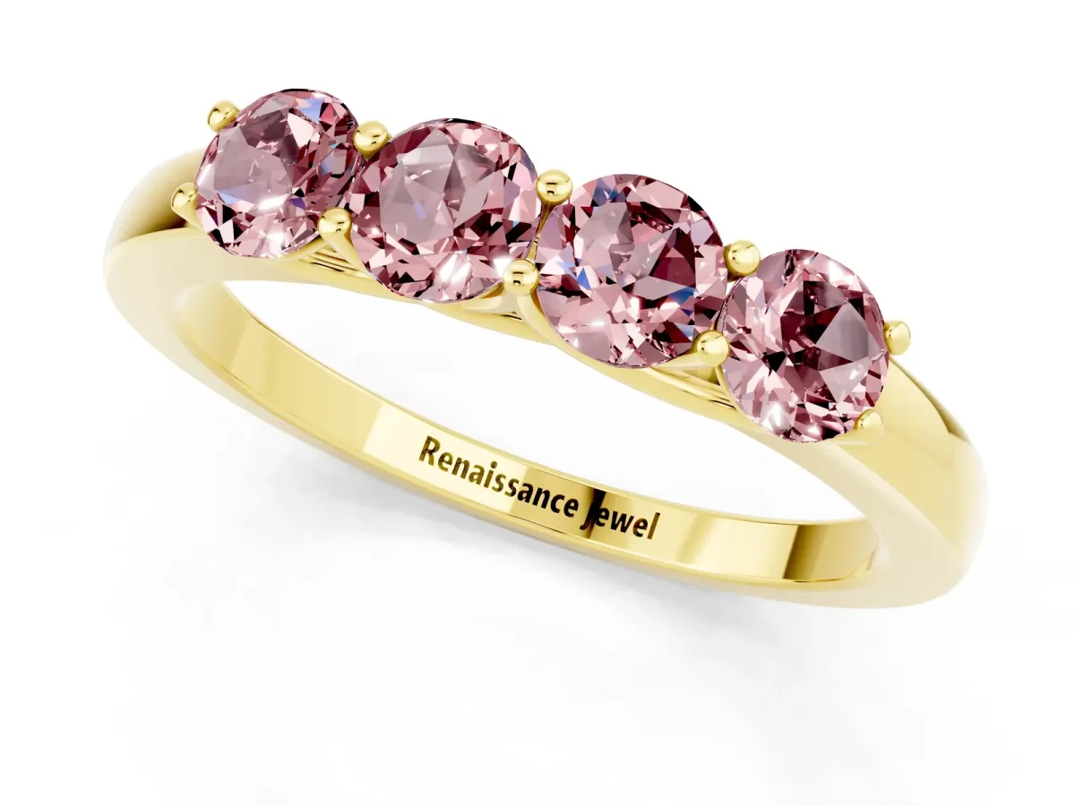 Four-Stone Round Morganite Prong-Set Band Yellow gold