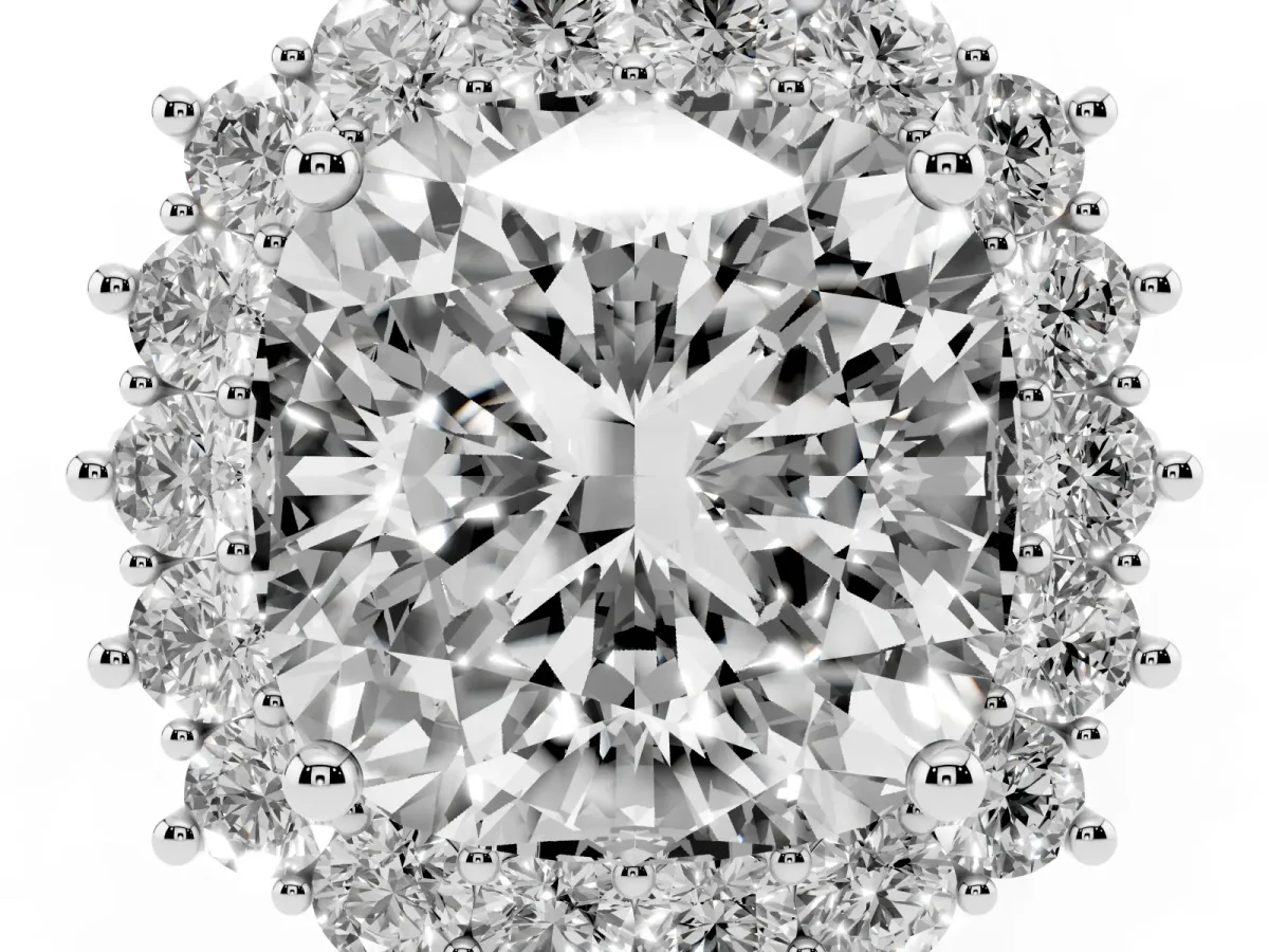 Cushion Diamond Halo Engagement Ring with Round Diamond Accents Silver