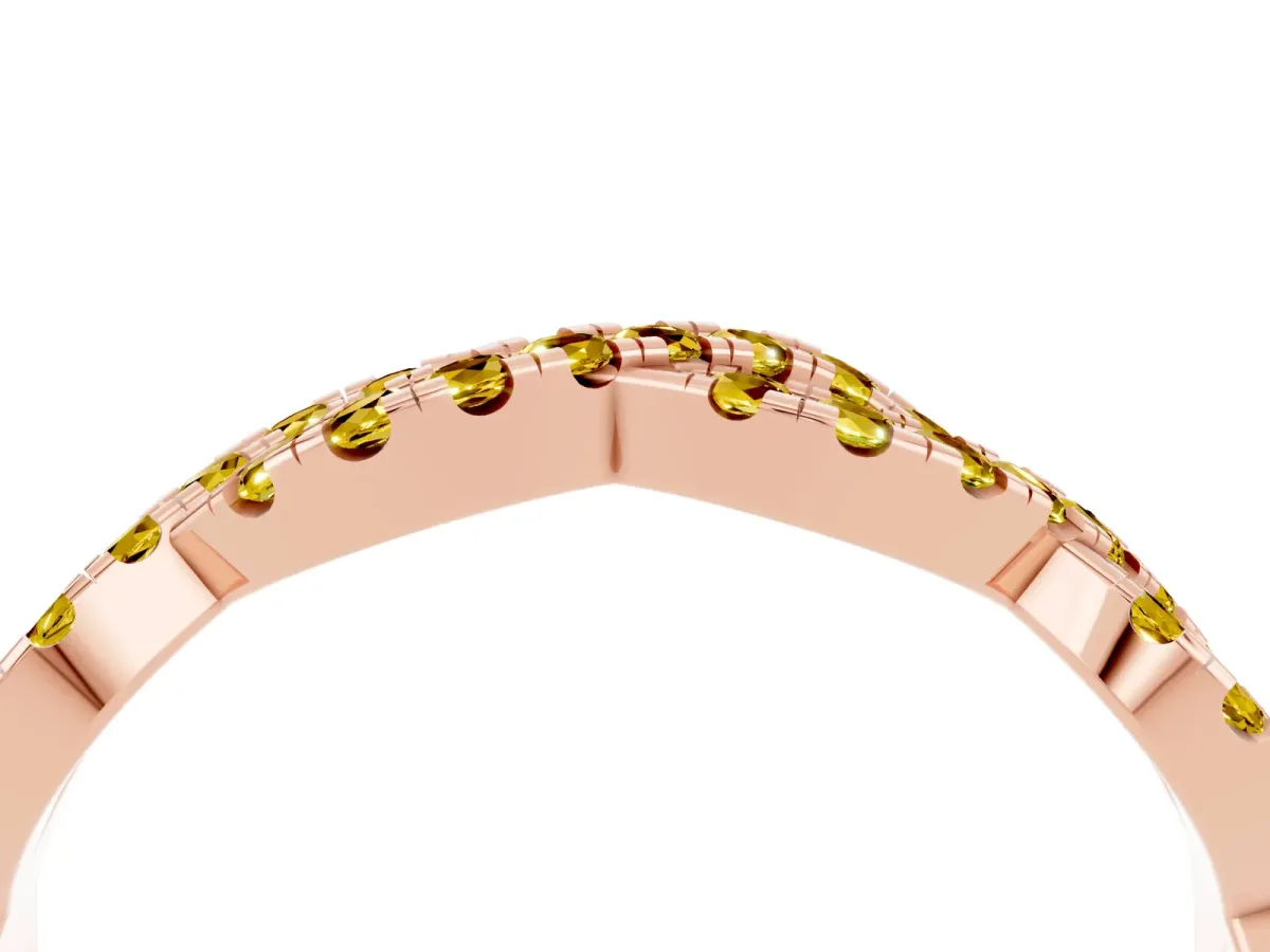 Round Yellow Sapphire Twisted Eternity Band with Pavé and Shared Prong Setting Rose gold