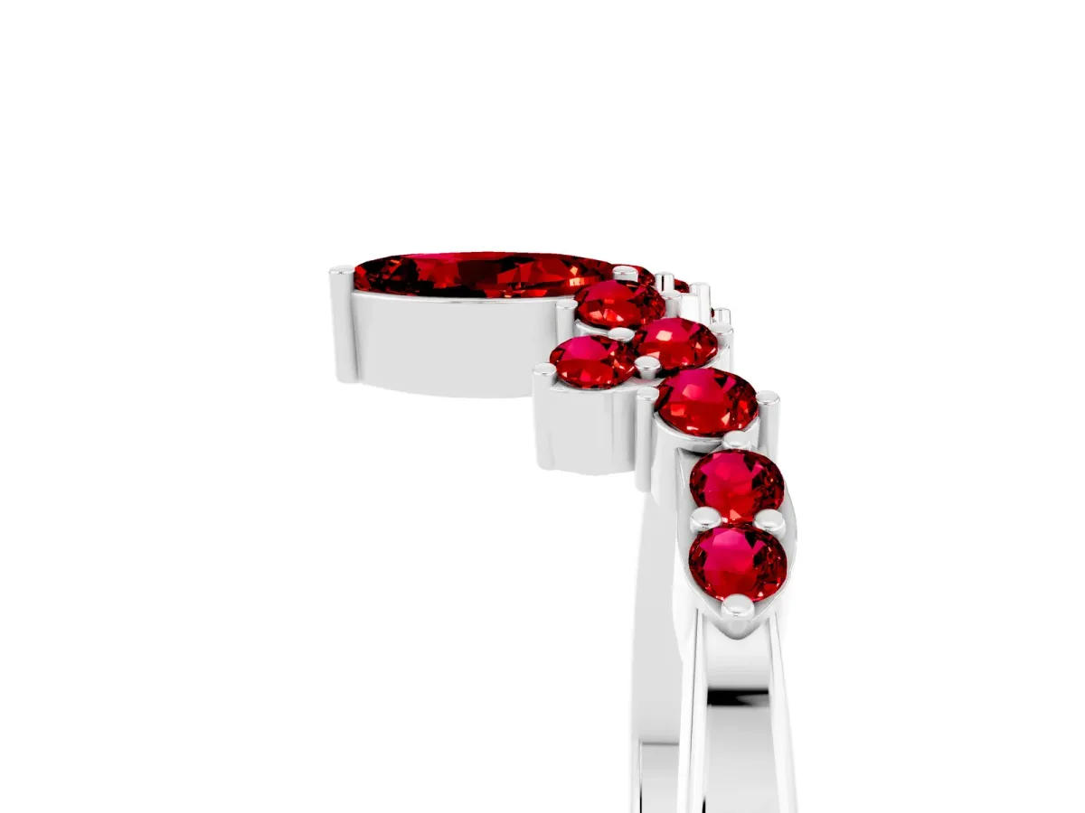 Marquise and Round Ruby Chevron Band with Prong Setting Silver