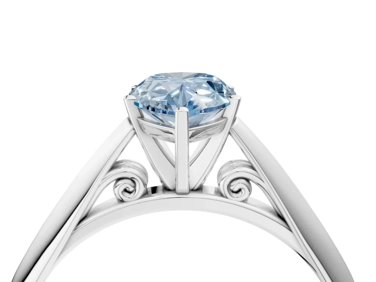 Fancy Blue Pear Cut Diamond Solitaire Engagement Ring with Cathedral Setting and Four-Prong Mount White gold