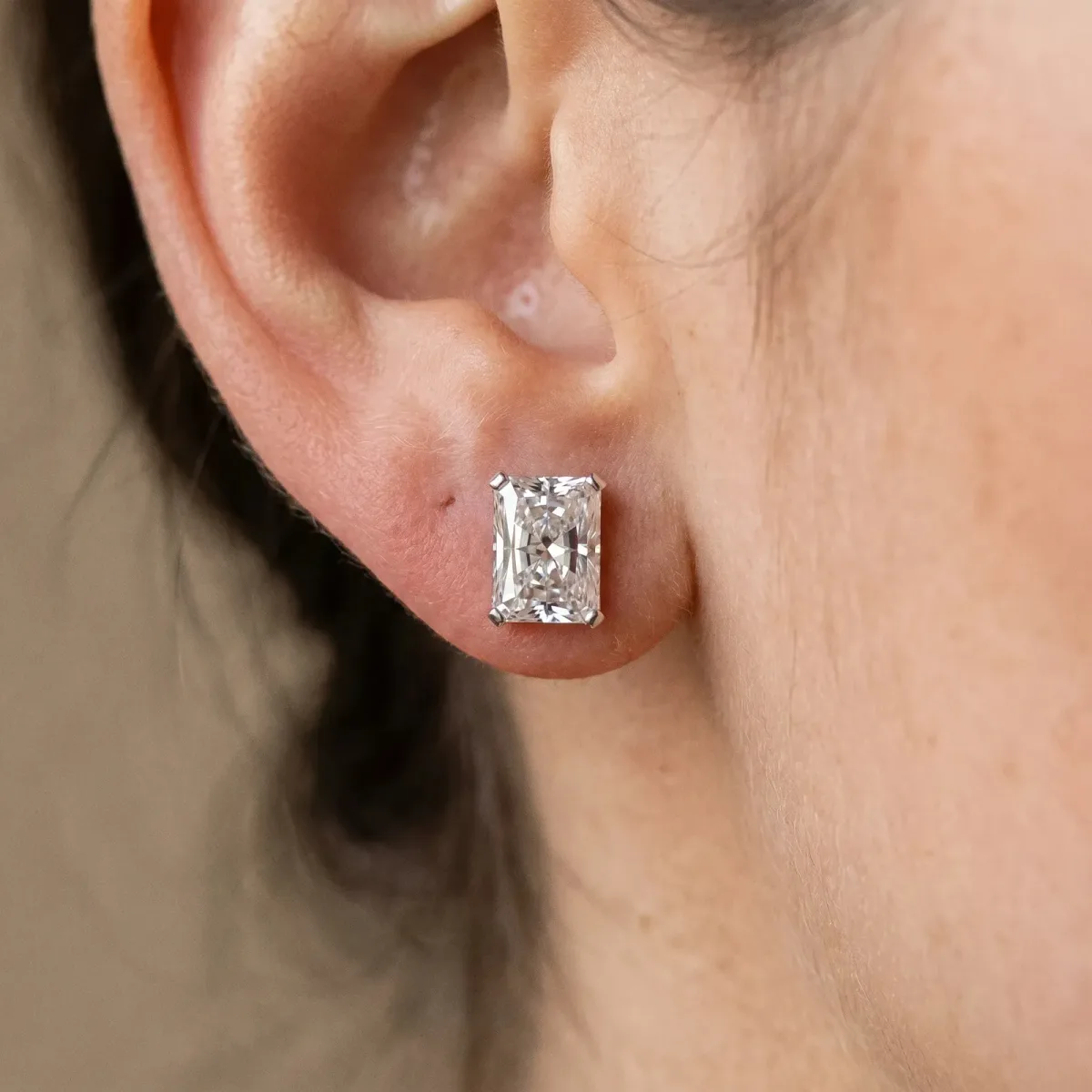 Radiant Cut Diamond Stud Earrings White gold
