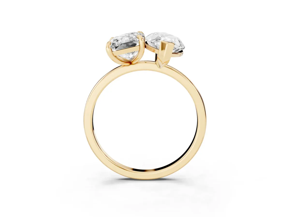 Radiant and Marquise Toi Moi Ring with Prong Setting and Plain Band Yellow gold