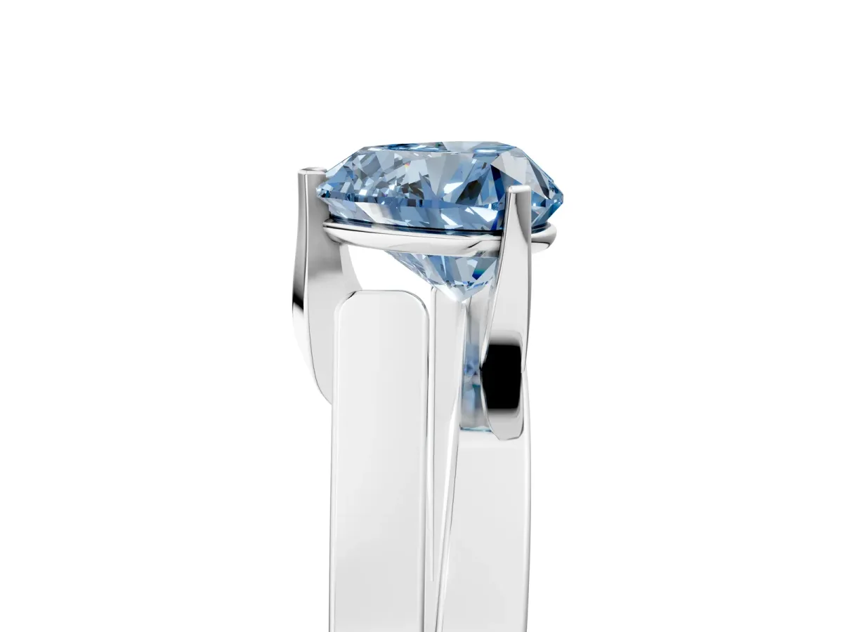 Fancy Blue Modern Tension Set Heart Cut Diamond Solitaire Wide Band Ring Silver