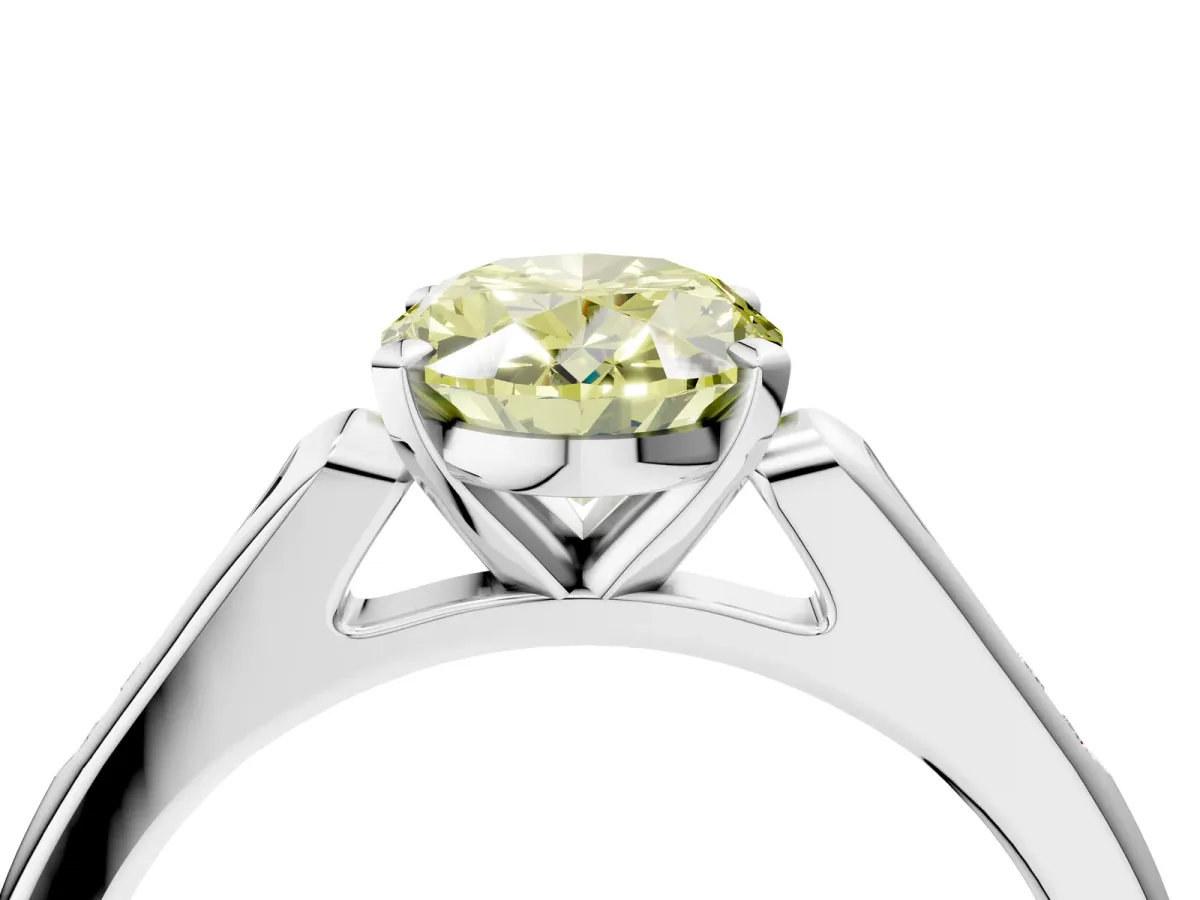Fancy Yellow Oval Cut Diamond Solitaire Ring with Channel Set Round Band and Prong Setting Silver