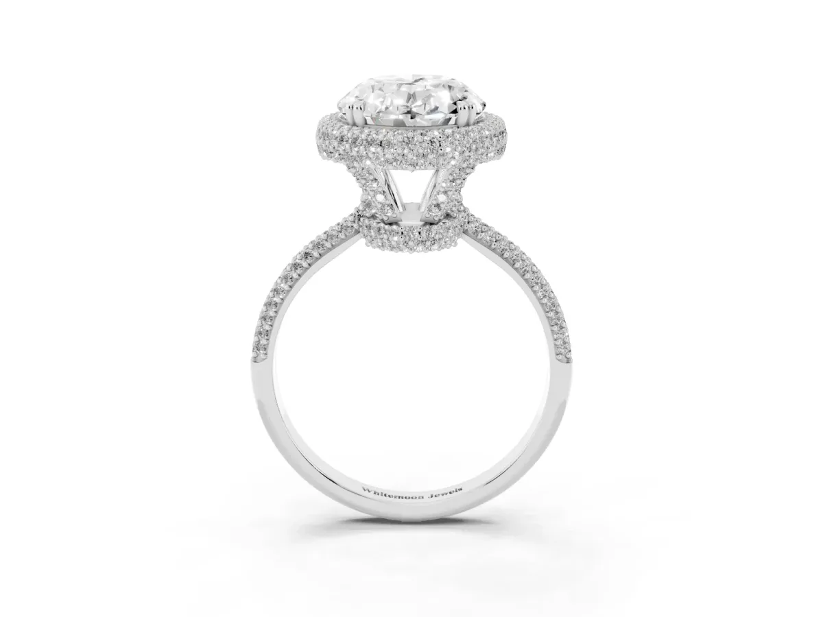Oval Diamond Halo Ring with Round Diamond Accents Silver