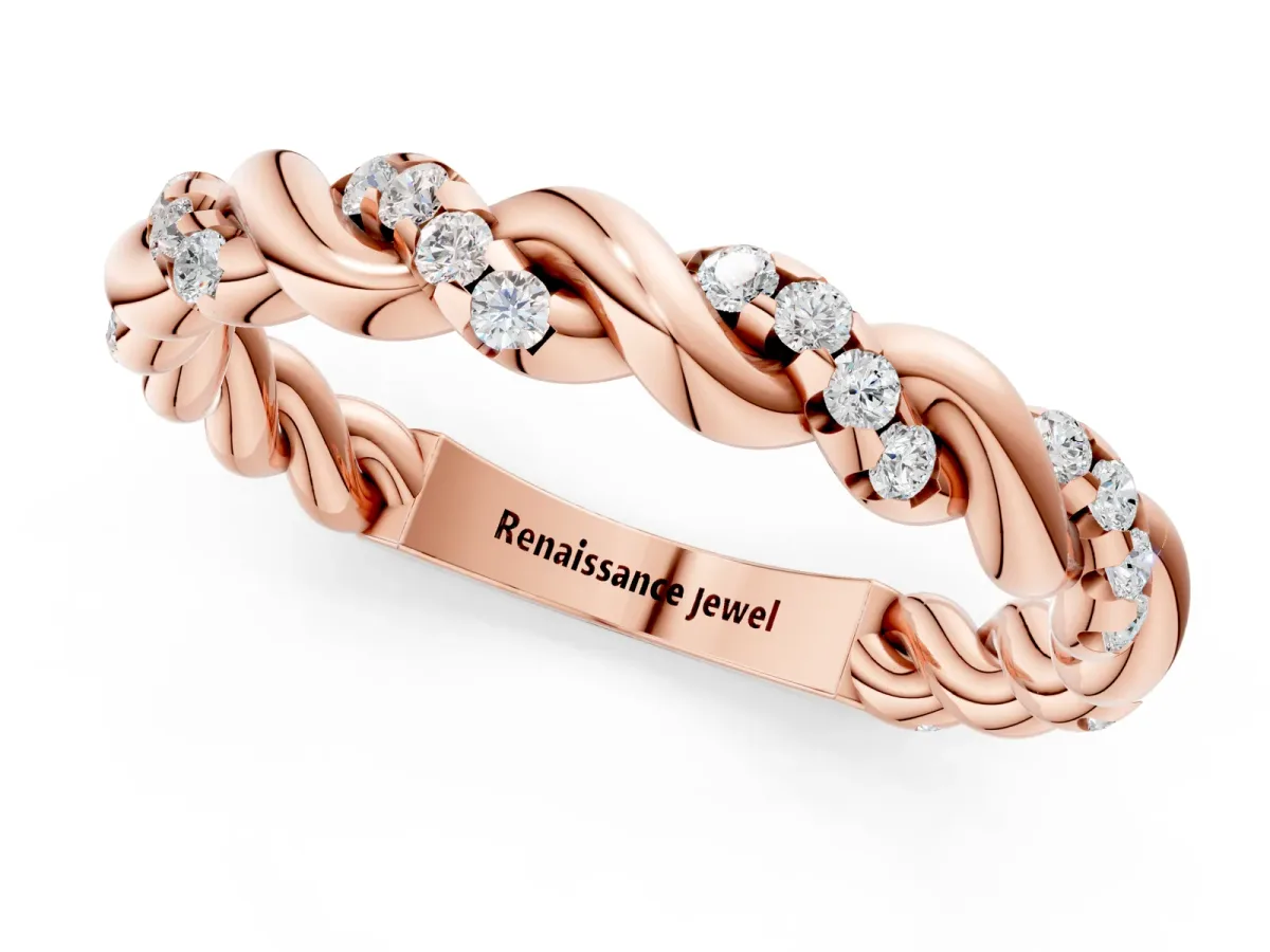 Twisted Pavé Round Diamond Eternity Band Rose gold