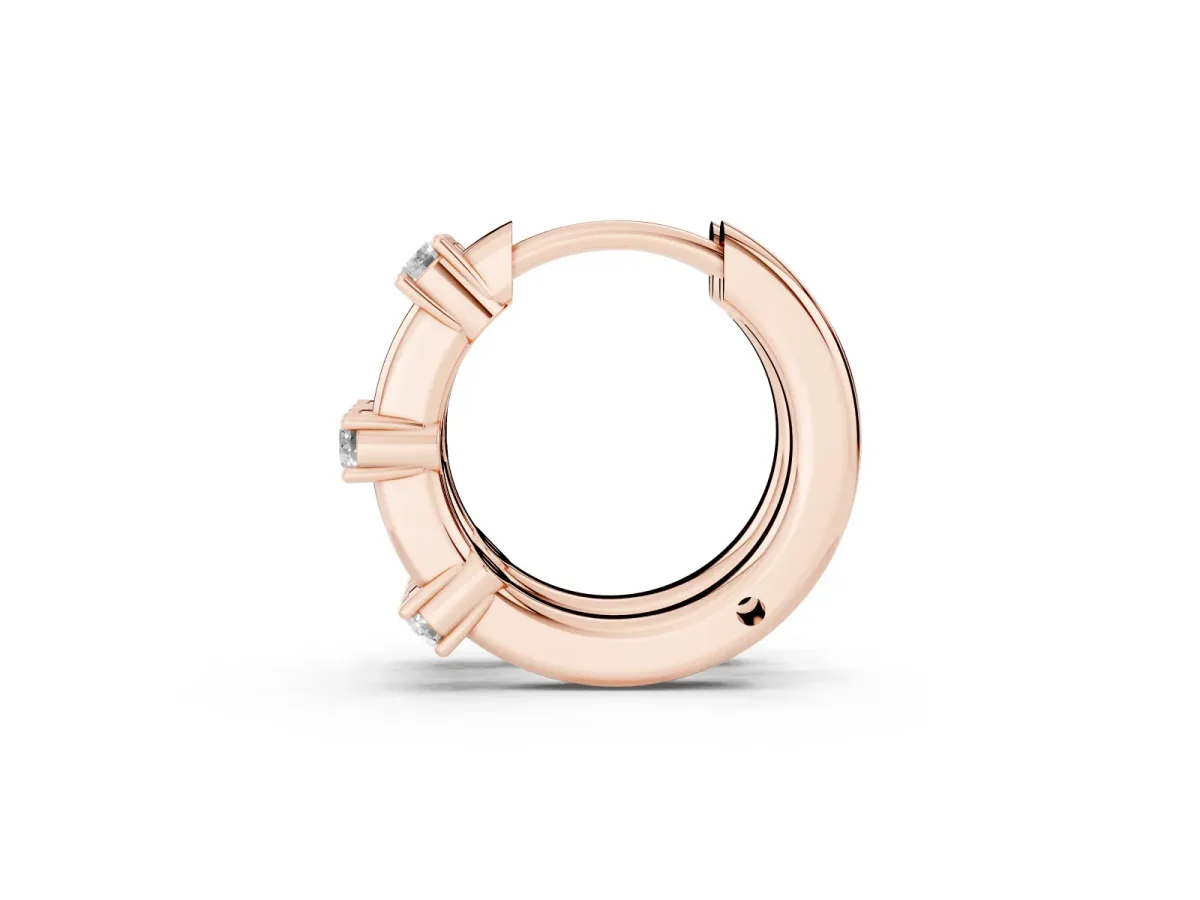 Round Diamond Station Huggie Hoop Earrings Rose gold