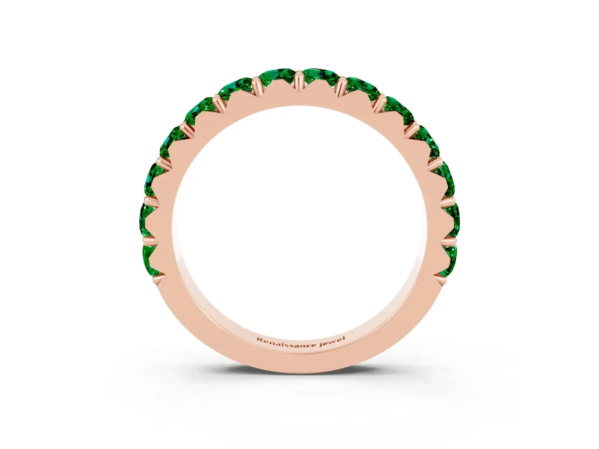 Round Emerald Half Eternity Band with Classic Prong Setting Rose gold