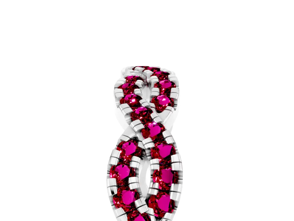 Round Garnet Twisted Eternity Band with Pavé and Shared Prong Setting Platinum