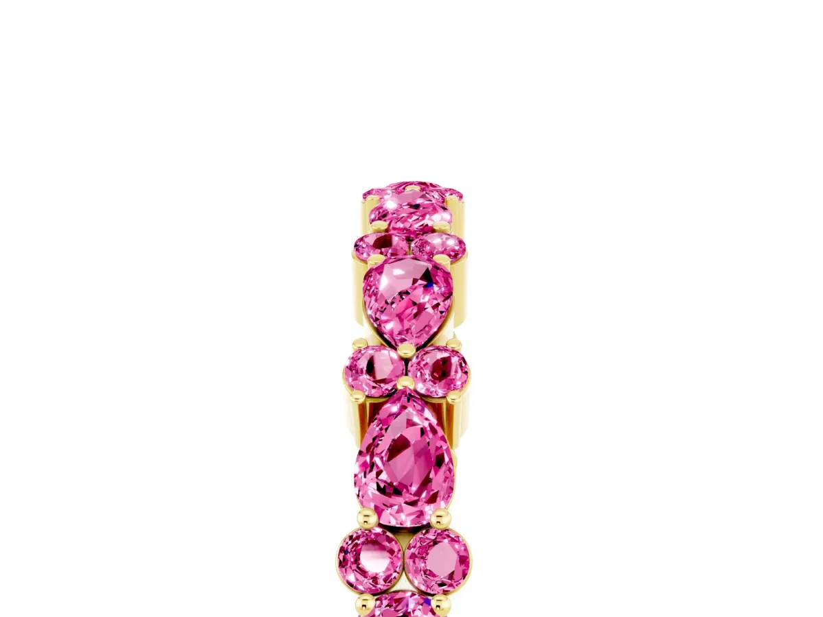 Pear and Round Pink Sapphire Wedding Band Yellow gold