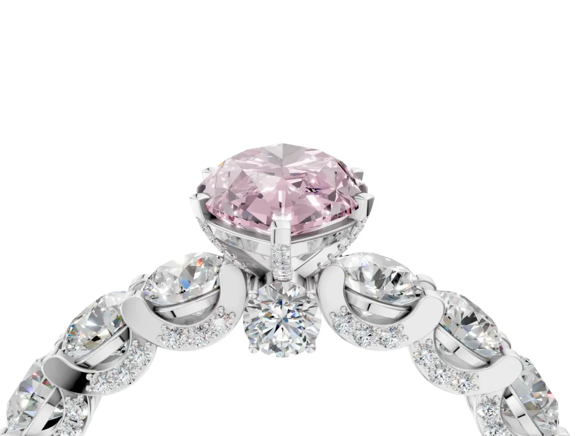 Fancy Pink Marquise Cut Diamond Side Stone Engagement Ring with Four-Prong Setting White gold