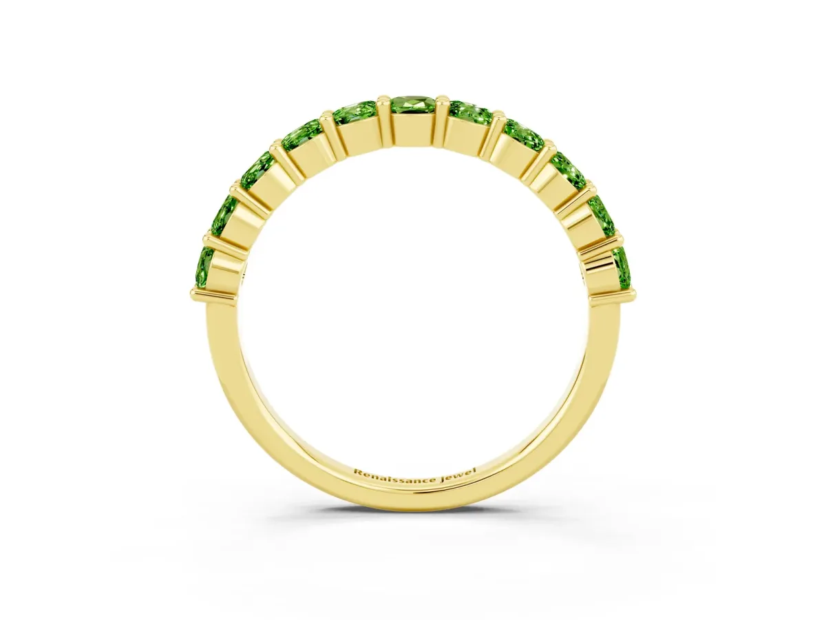 Round Peridot Half Eternity Band with Prong Setting Yellow gold