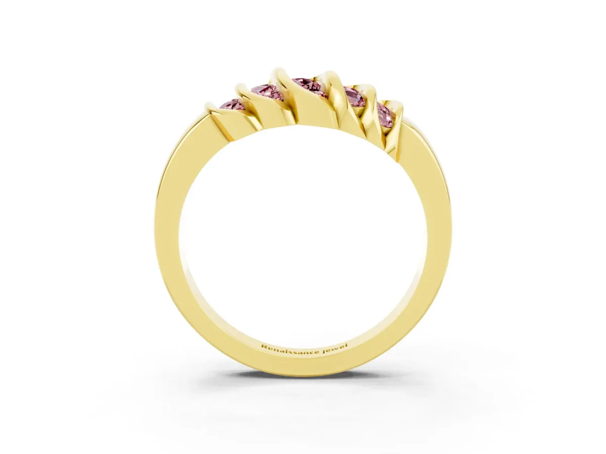 Round Morganite Multi-Row Crossover Band Yellow gold