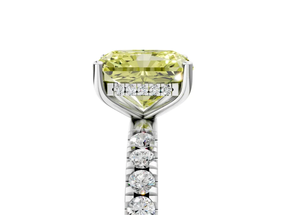 Fancy Yellow Radiant Cut Diamond Pave Band Solitaire Ring with Round and Prong Setting Silver