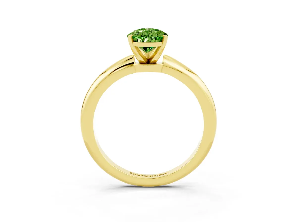 Pear Cut Peridot Solitaire Ring with Six-Prong Setting and Classic Band Yellow gold