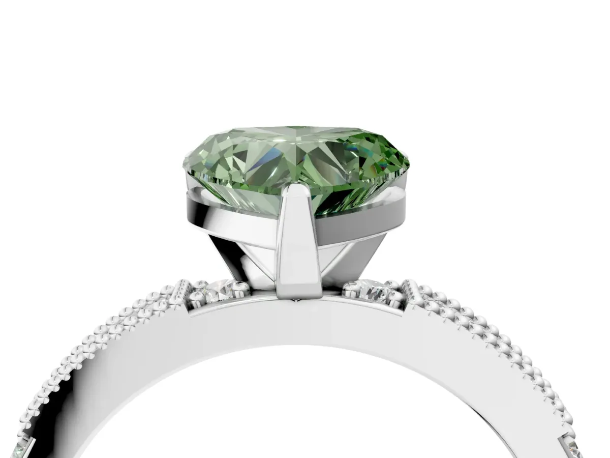 Fancy Green Heart Cut Solitaire with Pavé Band and Four-Prong Setting Silver